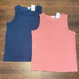 Crewcuts Ruffled Tank Tops - Coral and Navy. NWT.